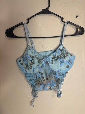 Light Blue Embroidered Butterfly Lace Camisole
